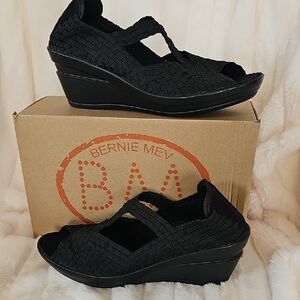 bernie mev. Black Woven Wedge Sandals